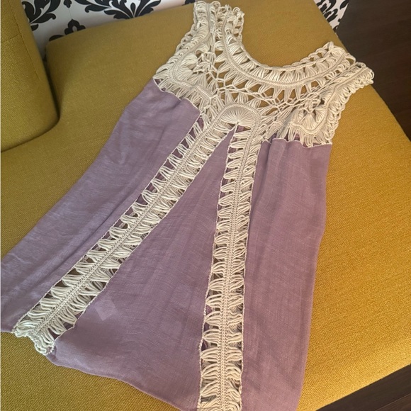 entro Tops - Purple and Cream Flowy Bohemian Tank